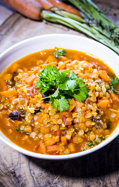 Moroccan Carrot, Lentil and Prune Soup
