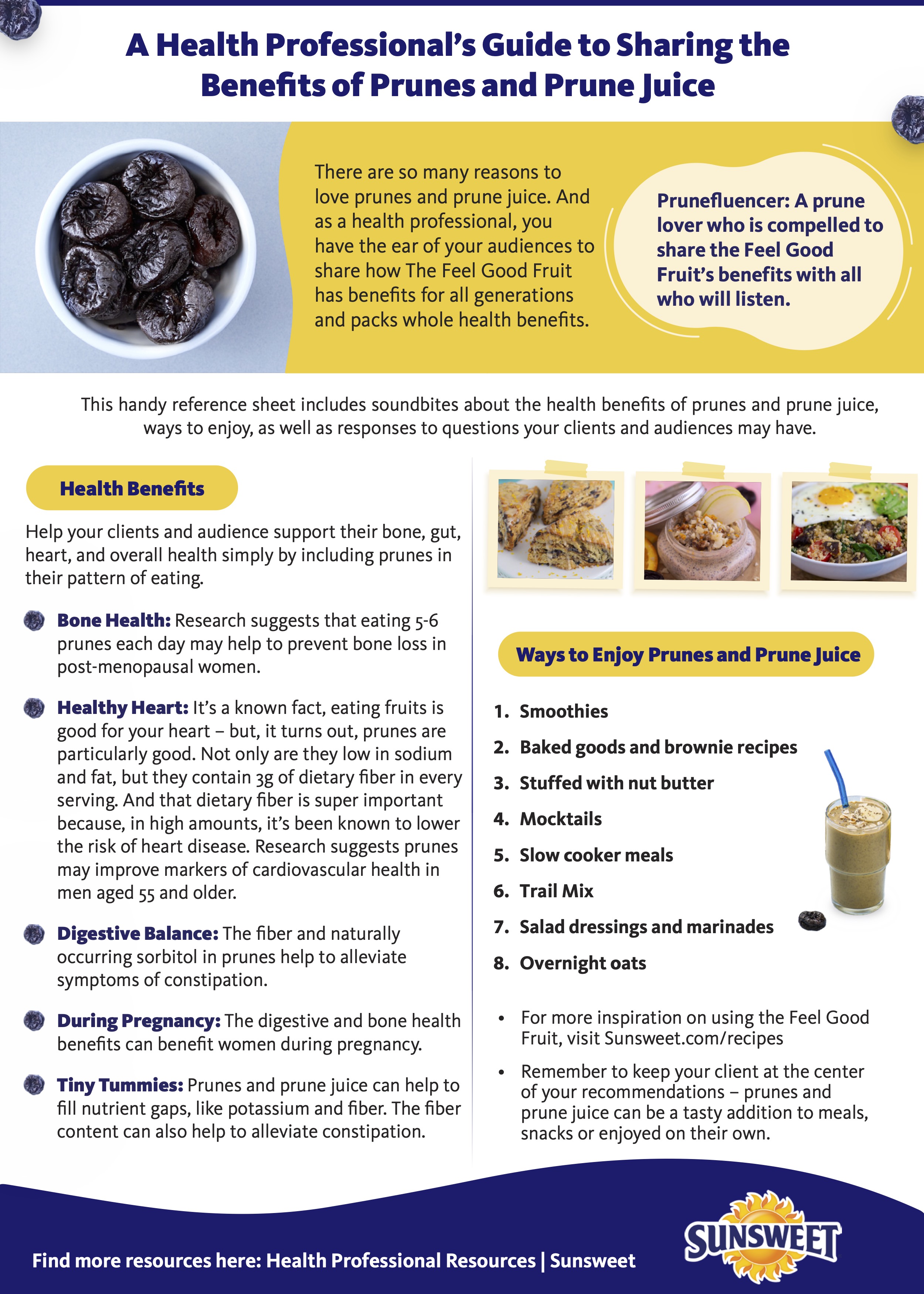 A PDF discussing a health professional's guide to sharing the benefits of prunes and prune juice