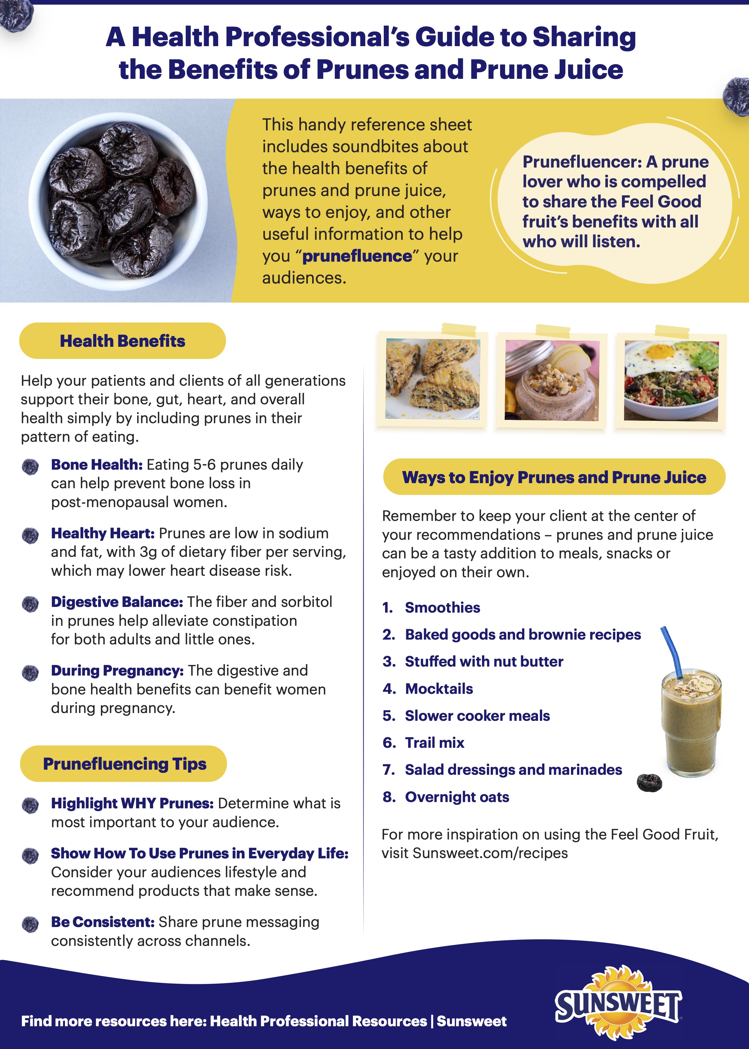 A PDF discussing a health professional's guide to sharing the benefits of prunes and prune juice